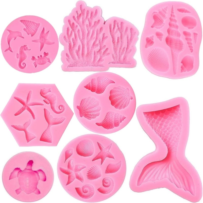 AMBESTEE Mermaid Theme Cake Mold, Mermaid, Shell, Seaweed, Coral Silicone Mold Cupcake Toppers Mold for Candy,Chocolate,Fondant,Polymer Clay,Crafting Projects & Cake Decoration - Image 1
